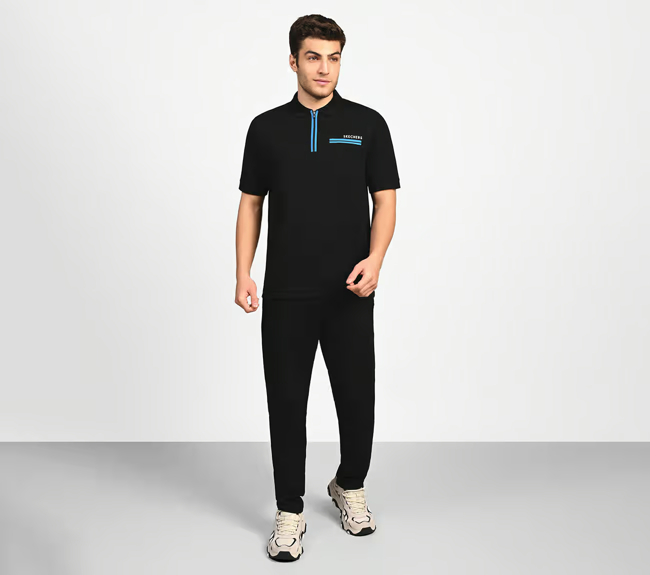 OASIS TWILL PLACKET POLO, BLACK/CHARCOAL/BLUE Apparel Right View