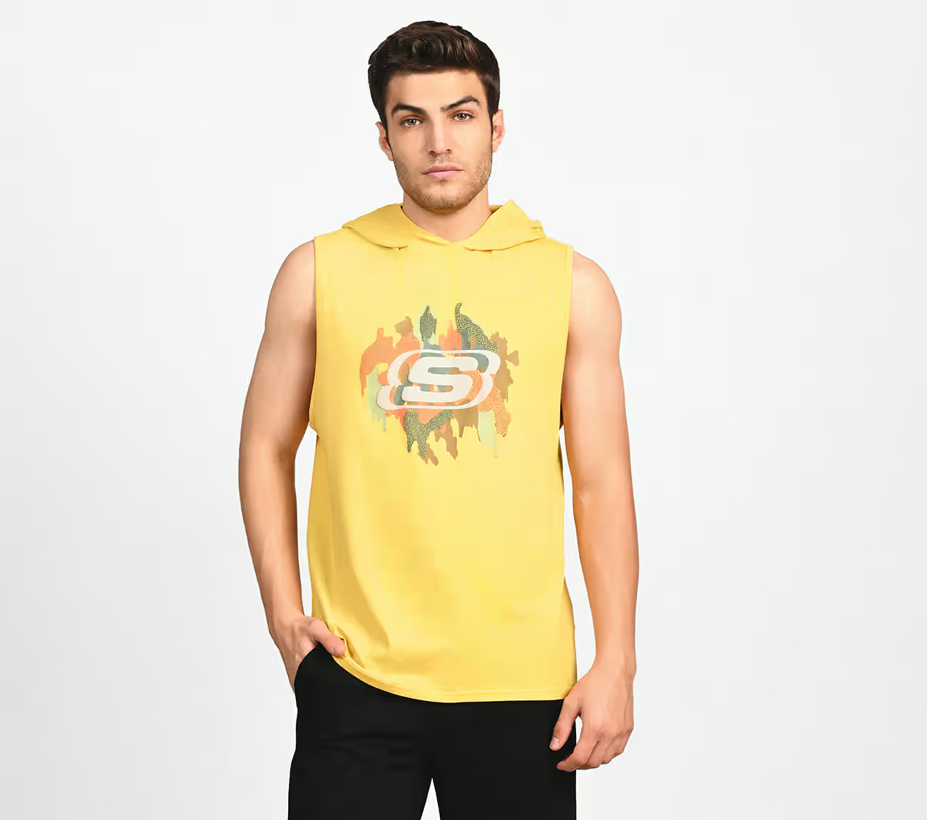 OASIS CAMO HOODIE TANK, RED/YELLOW Apparel Lateral View