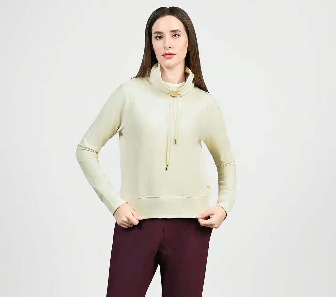 GOLUXE RIB MOCK NECK, OFF WHITE Apparel Lateral View