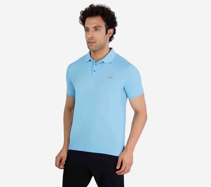 MENS PERFORMANCE POLO, GUNMETAL/TURQUOISE