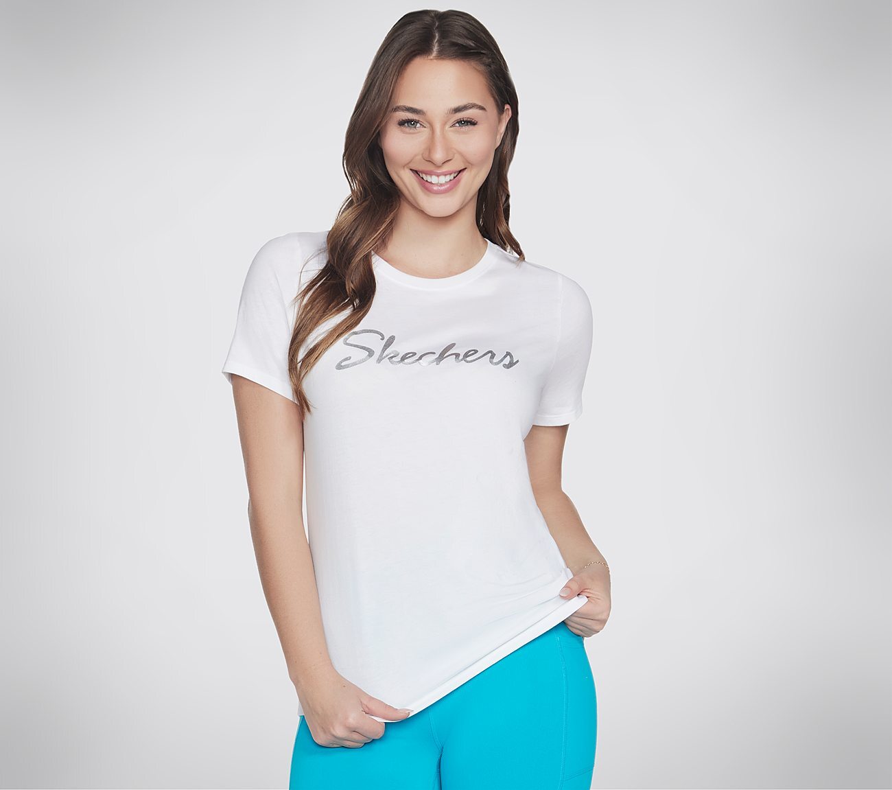 SKECHERS METALLIC LOGO T-SHIRT, WWWHITE Apparel Lateral View