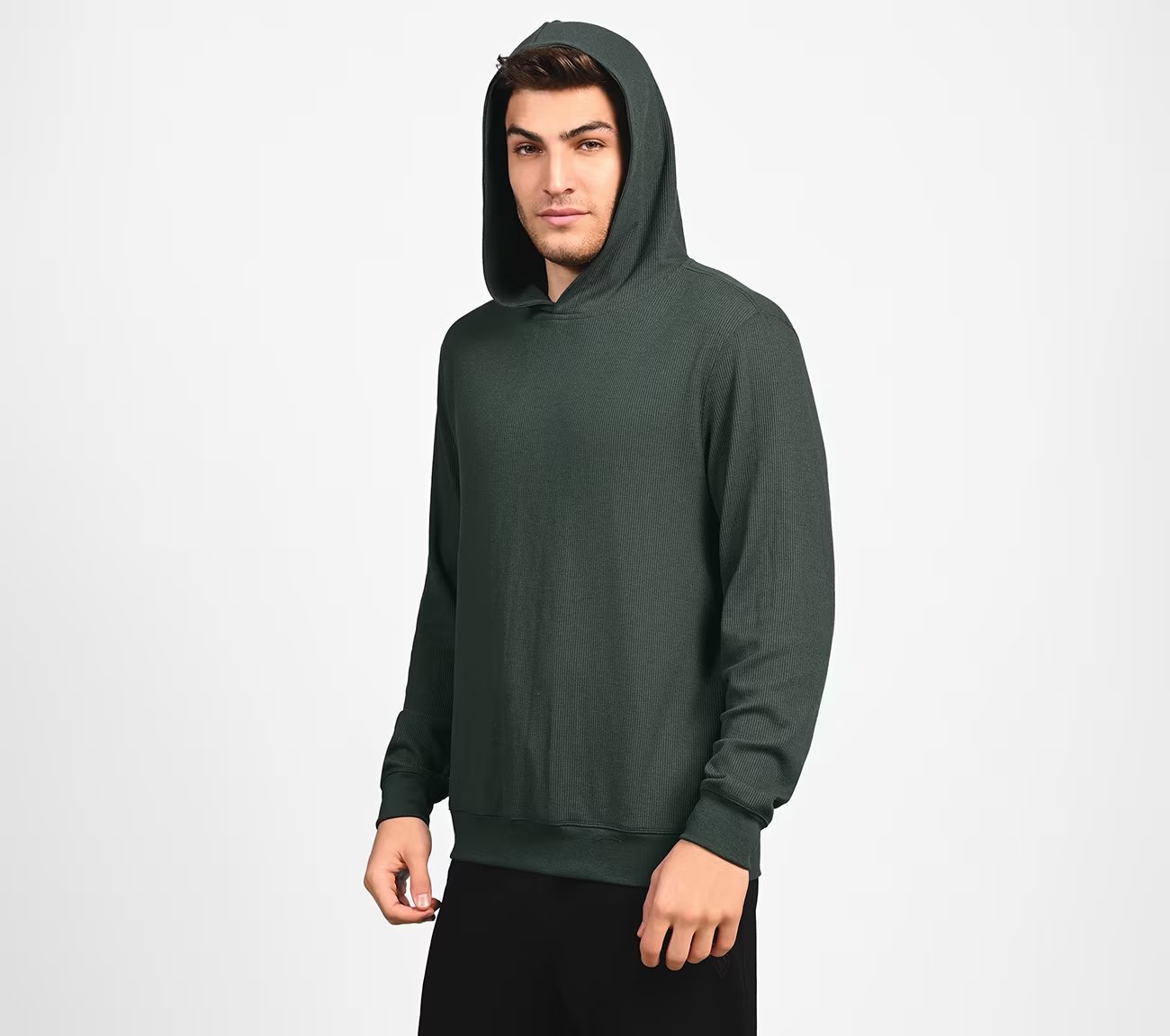 GOKNIT WAFFLE HOODIE, GREEN Apparel Lateral View