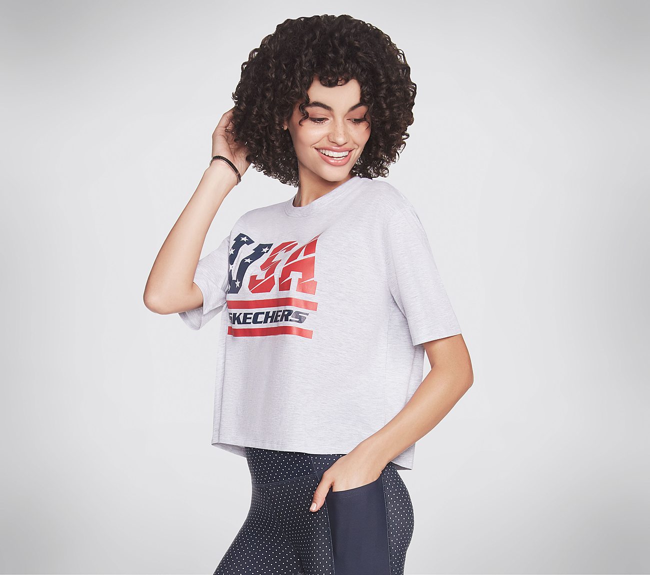 USA SKECHERS CROP, LIGHT GREY Apparel Bottom View