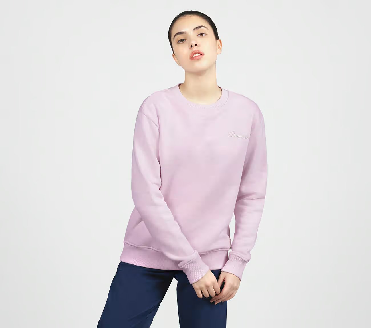 SKECH-SWEATS SIGNATURE P/O CREW, LAVENDER/PINK Apparel Lateral View