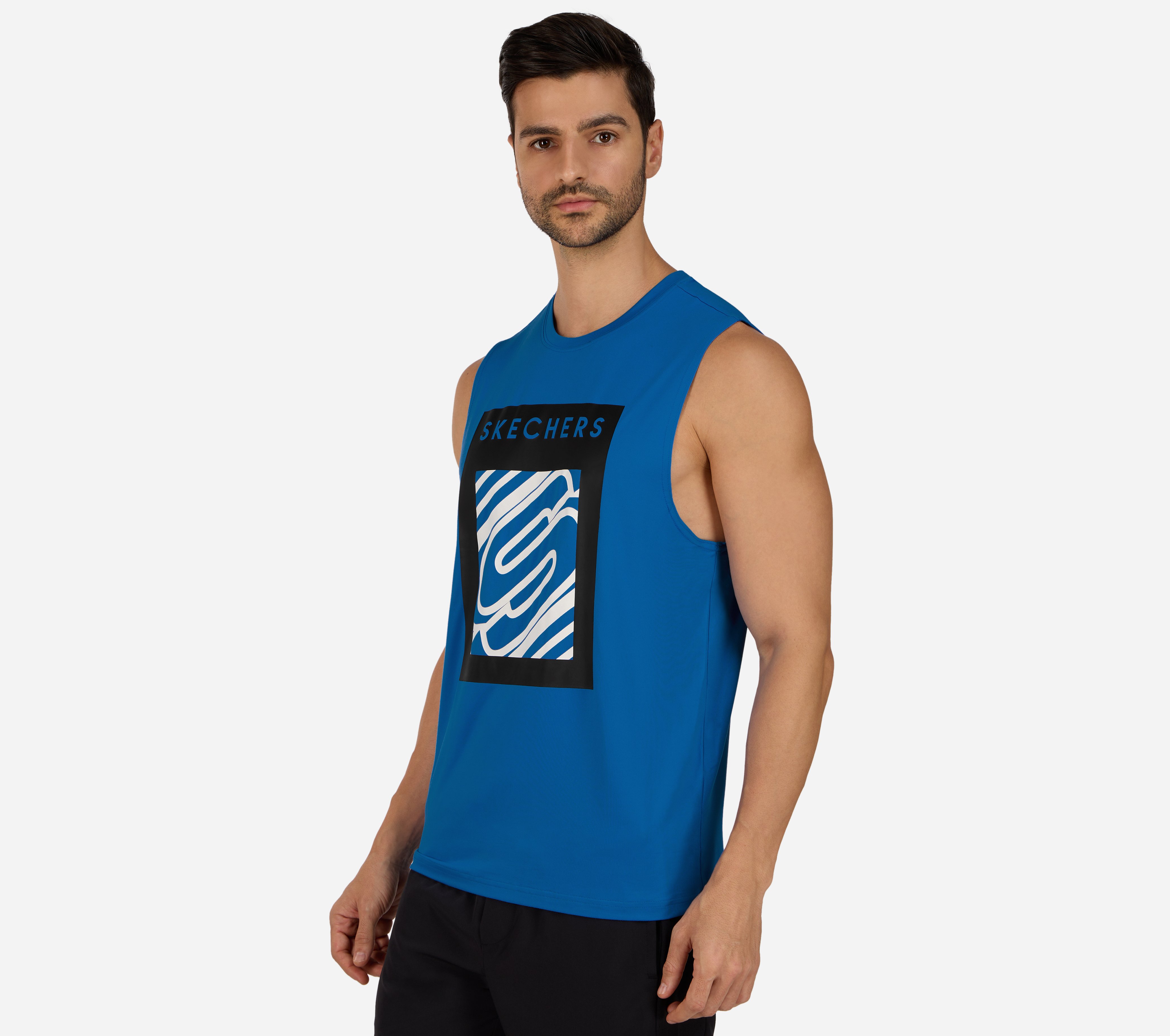 GODRI SWIFT LOGO TANK, NAVY/BLUE Apparels Top View