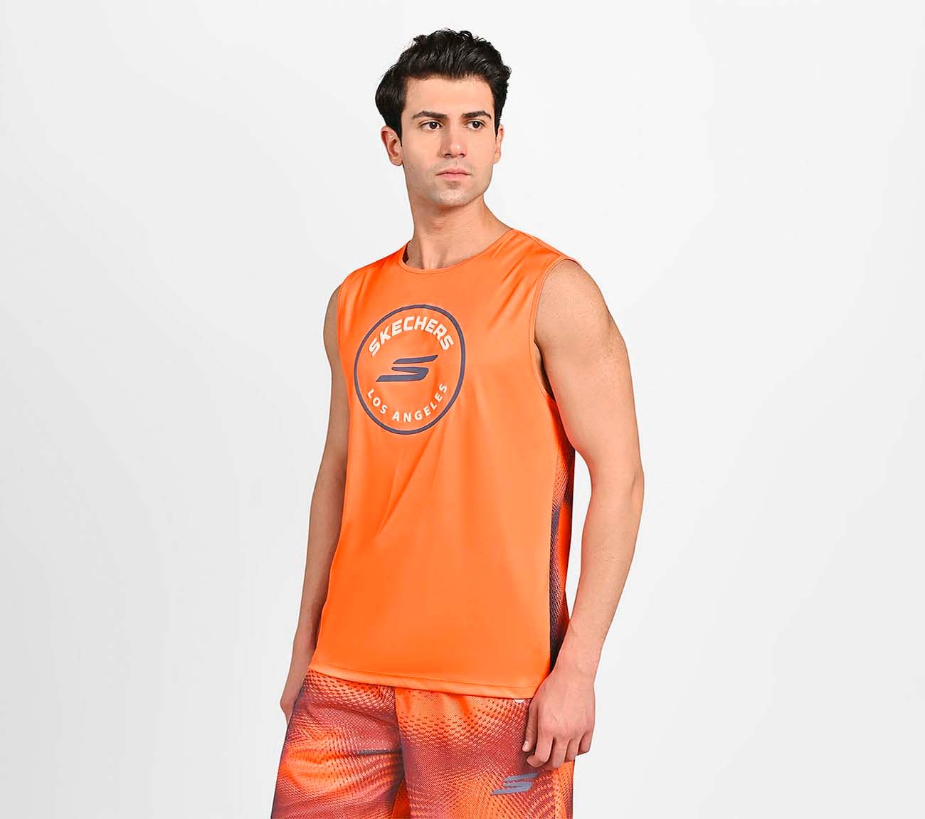 MENS SOCCER PERFORMANCE TANK, TAUPE/ ORANGE Apparel Bottom View