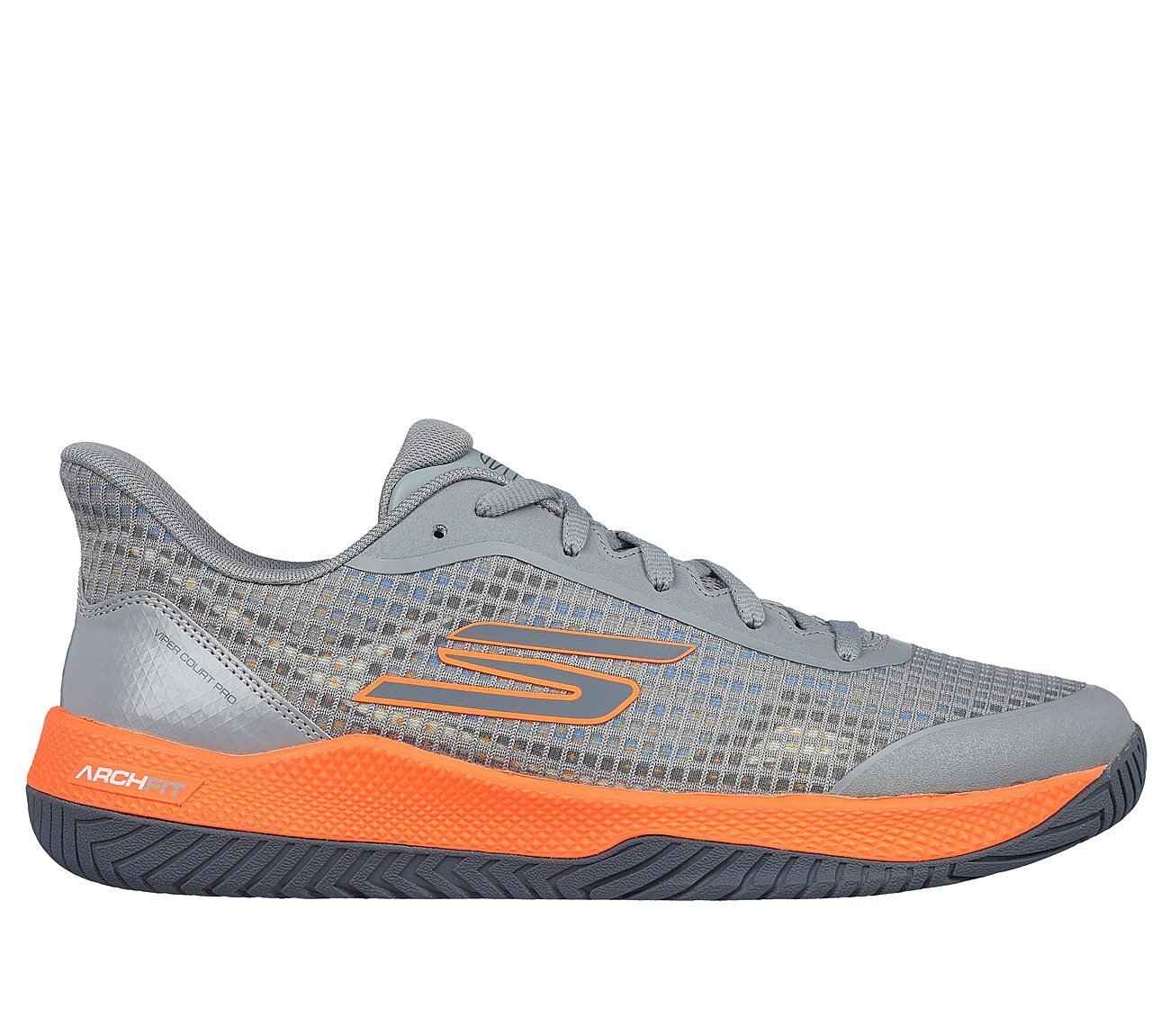 Skechers Viper Court Pro - Pickleball, GRAY/ORANGE Footwear Lateral View