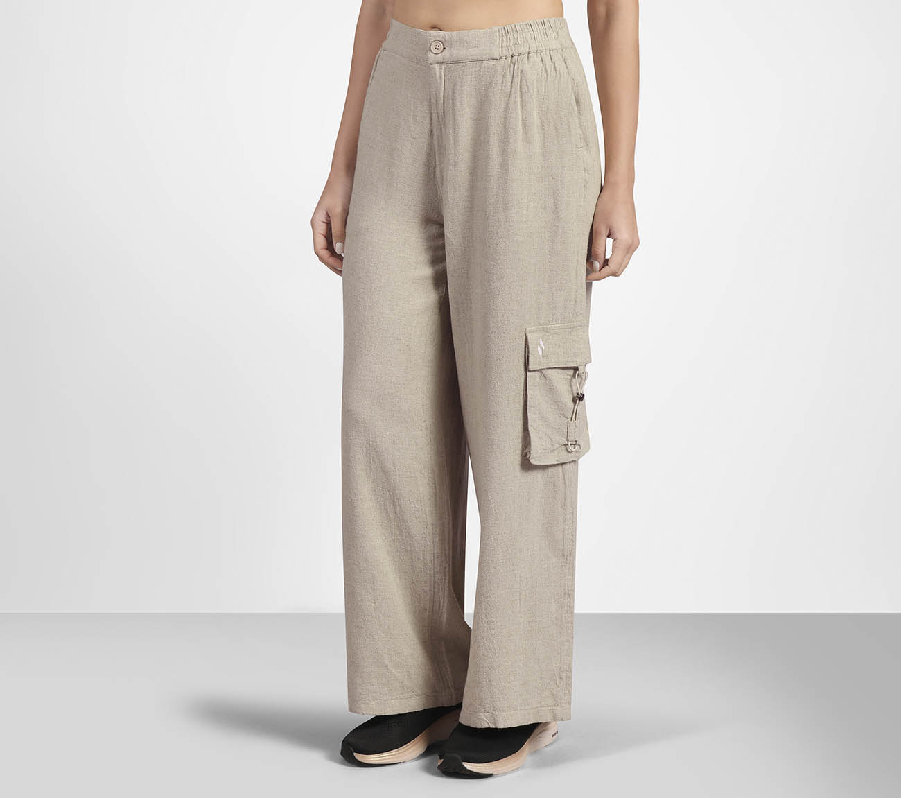 SOLID LINEN BRANDED PANT, BROWN/PINK Apparels Top View