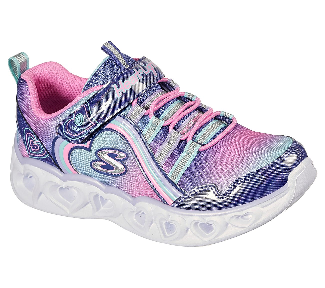 Skechers Navy/Multi Heart Lights Rainbow Lux Girls Walking Shoes ...