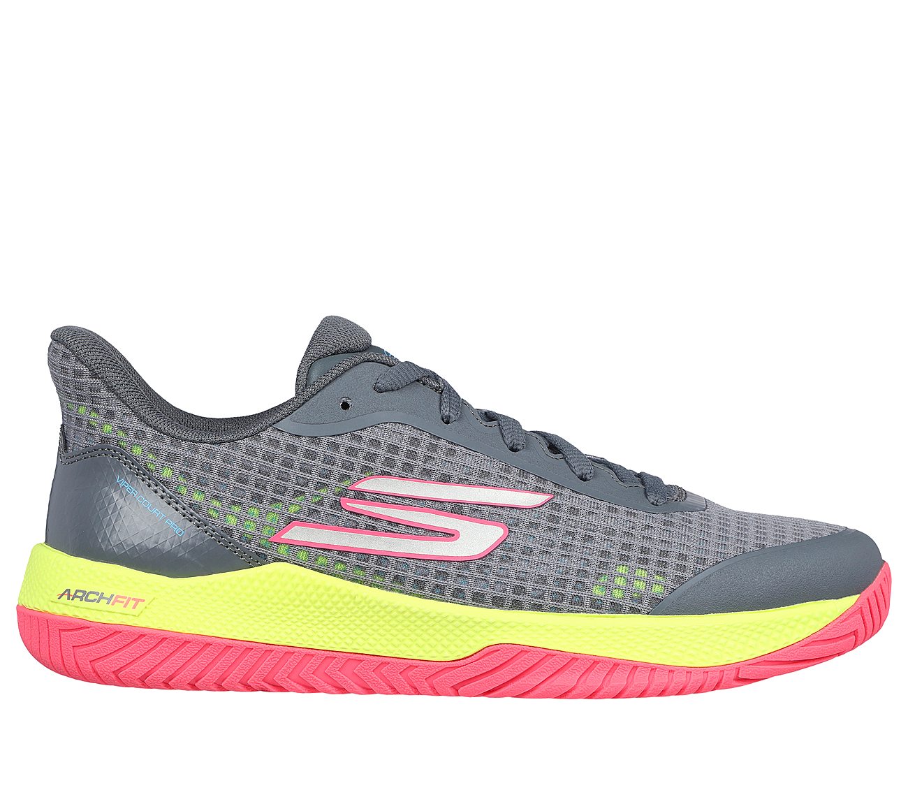 Skechers Viper Court Pro - Pickleball, GRAY/PINK Footwear Lateral View