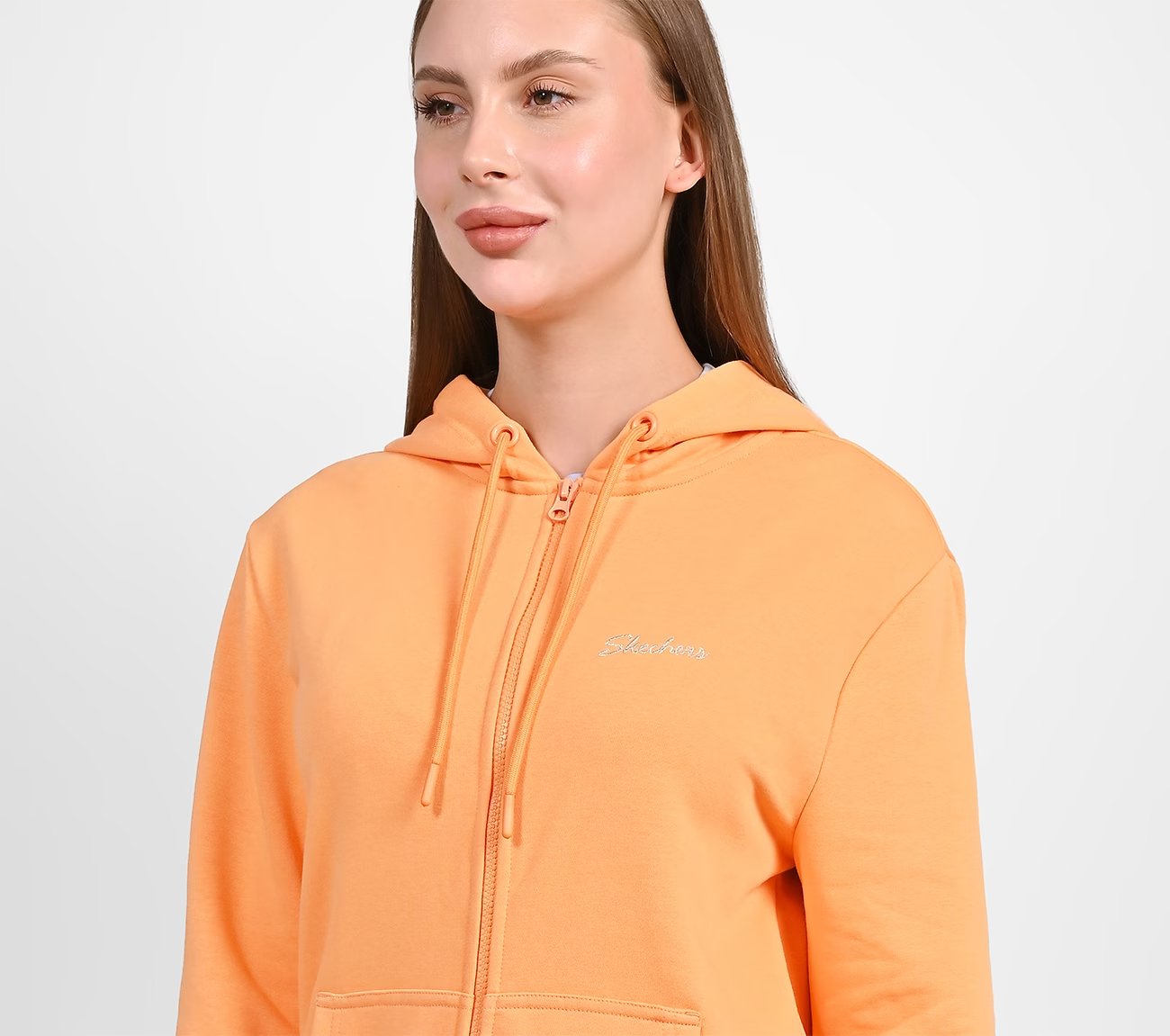 WOMENS BASIC FRONT OPEN HOODIE, Orange Apparel Right View