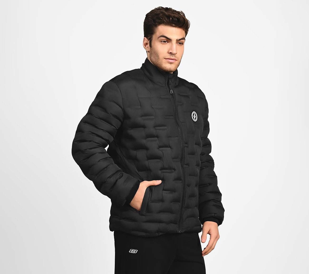 PUFFER FZ JACKET WITH ZIPPER, BLACK/CHARCOAL/BLUE Apparel Top View