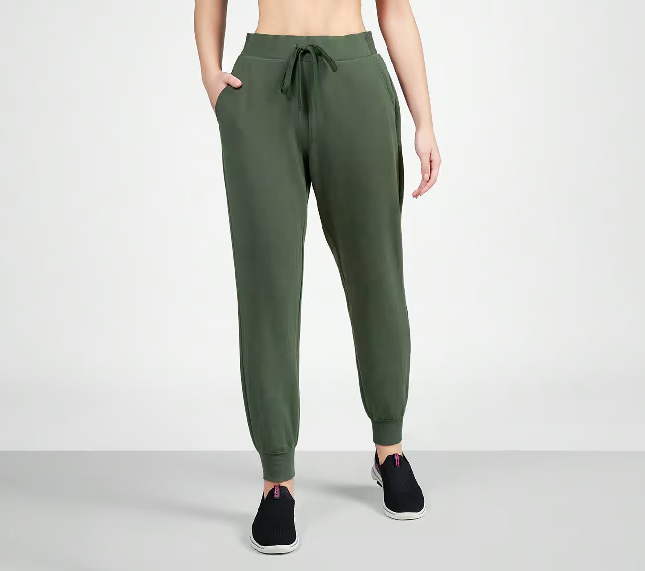 SKECHLUXE RENEW JOGGER, OLIVE/BLACK Apparel Lateral View