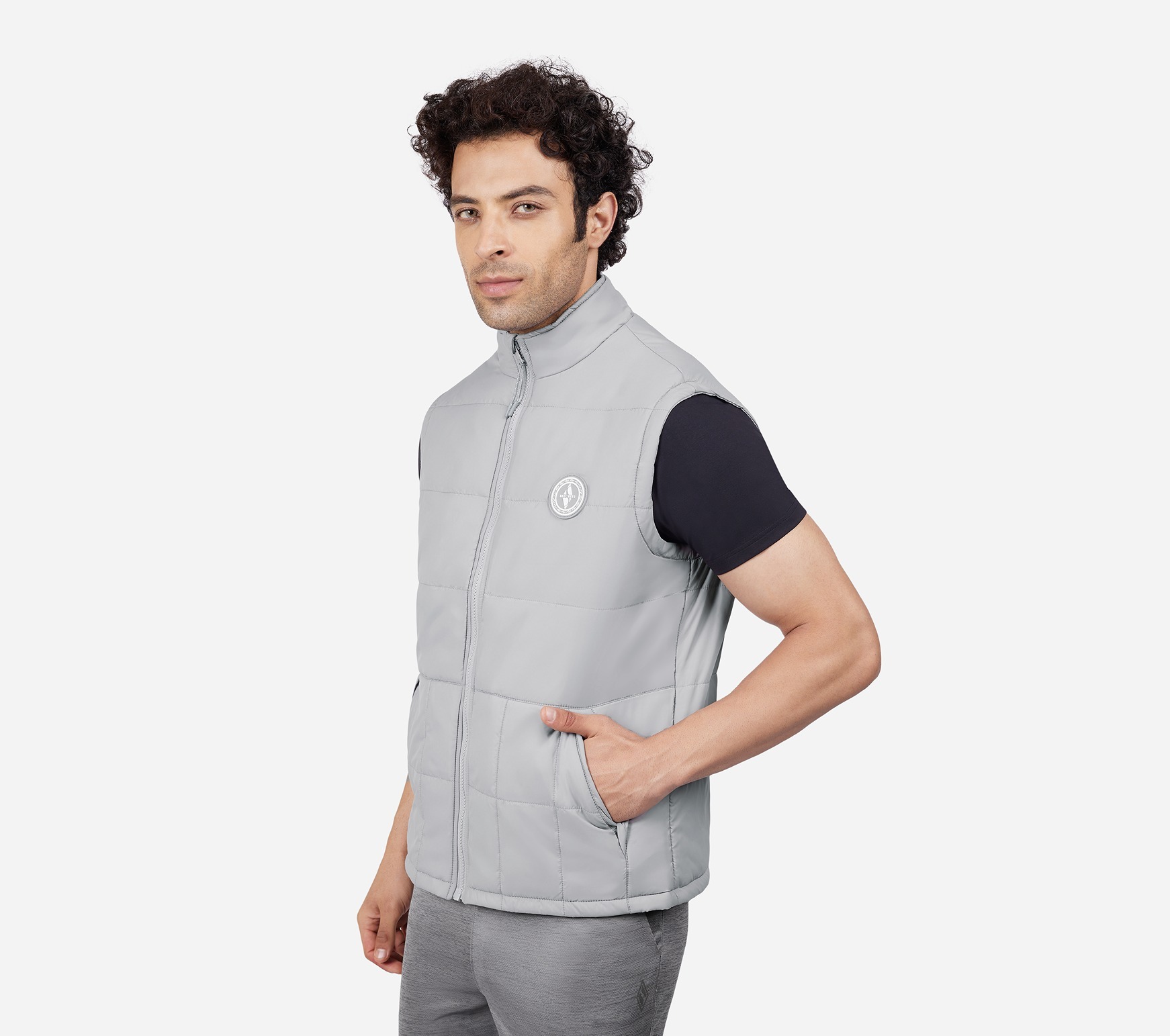 PUFFER VEST, LIGHT GREY Apparel Top View