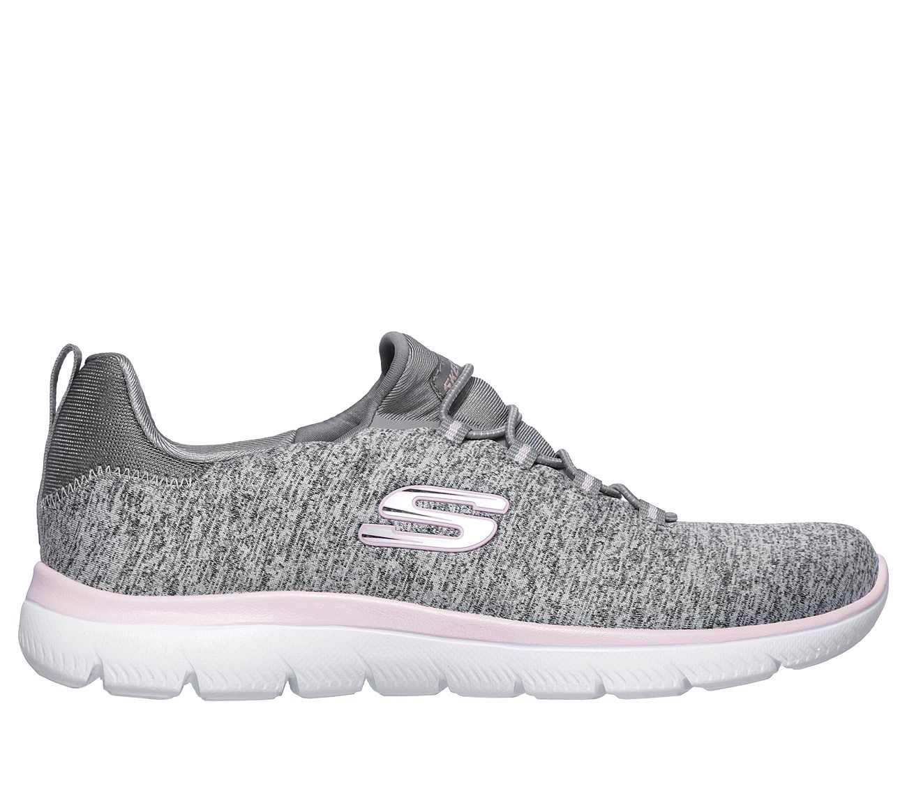 SUMMITS - QUICK GETAWAY, GRAY/LIGHT PINK Footwear Lateral View