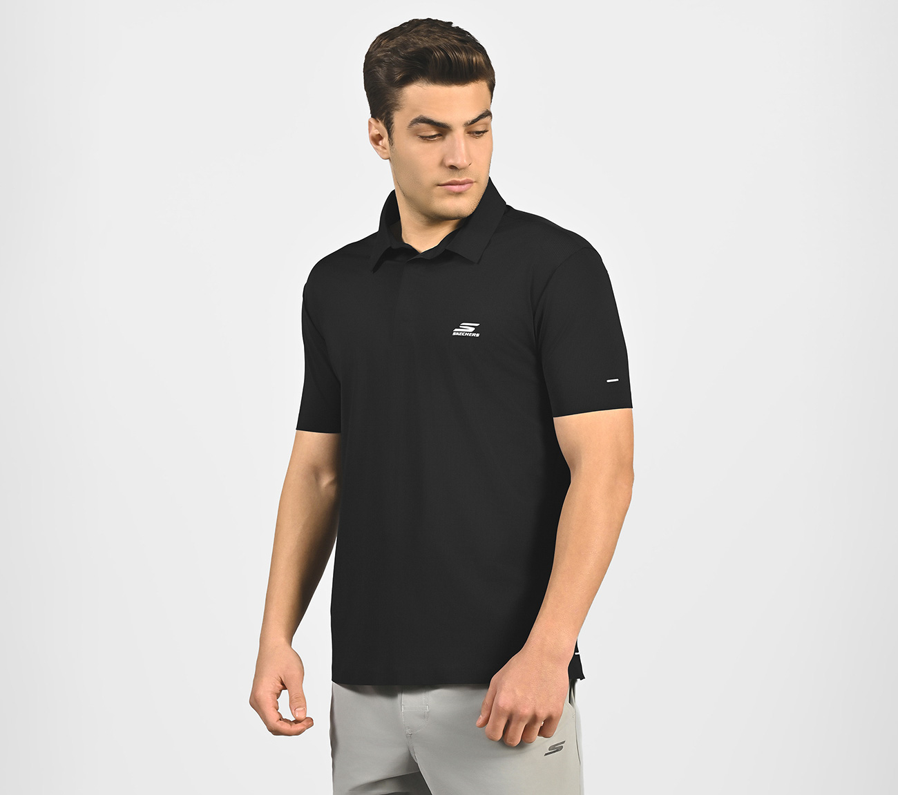 MENS BASIC POLO, BLACK/CHARCOAL/BLUE Apparel Top View