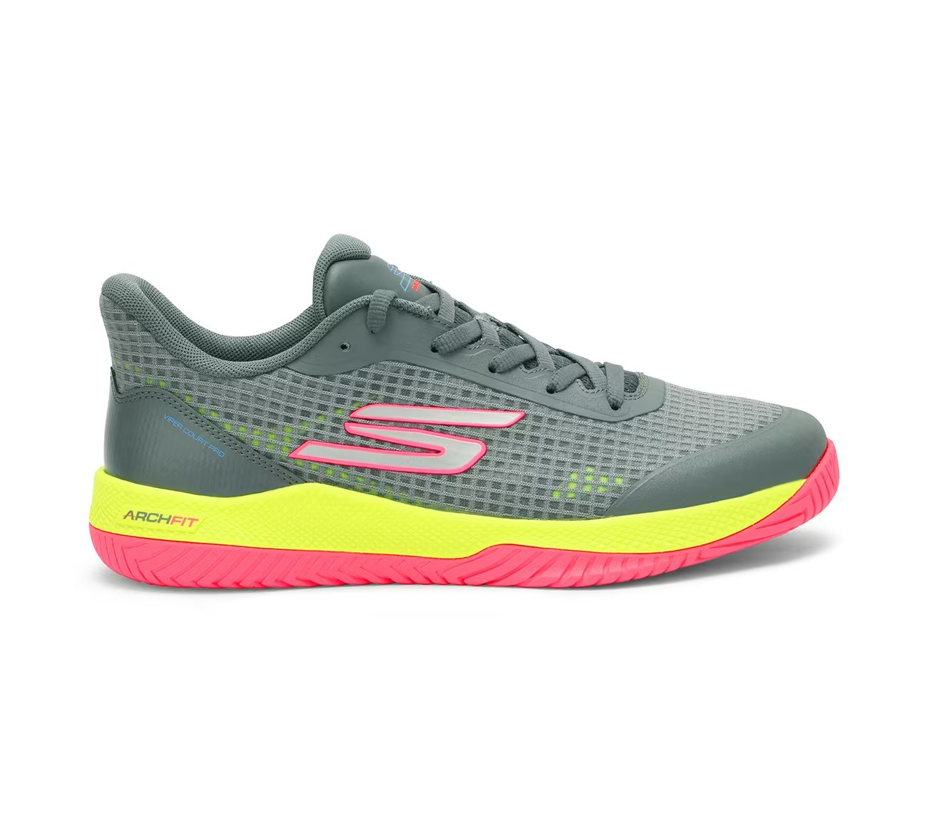 Skechers Viper Court Pro - Pickleball, GRAY/PINK Footwear Lateral View