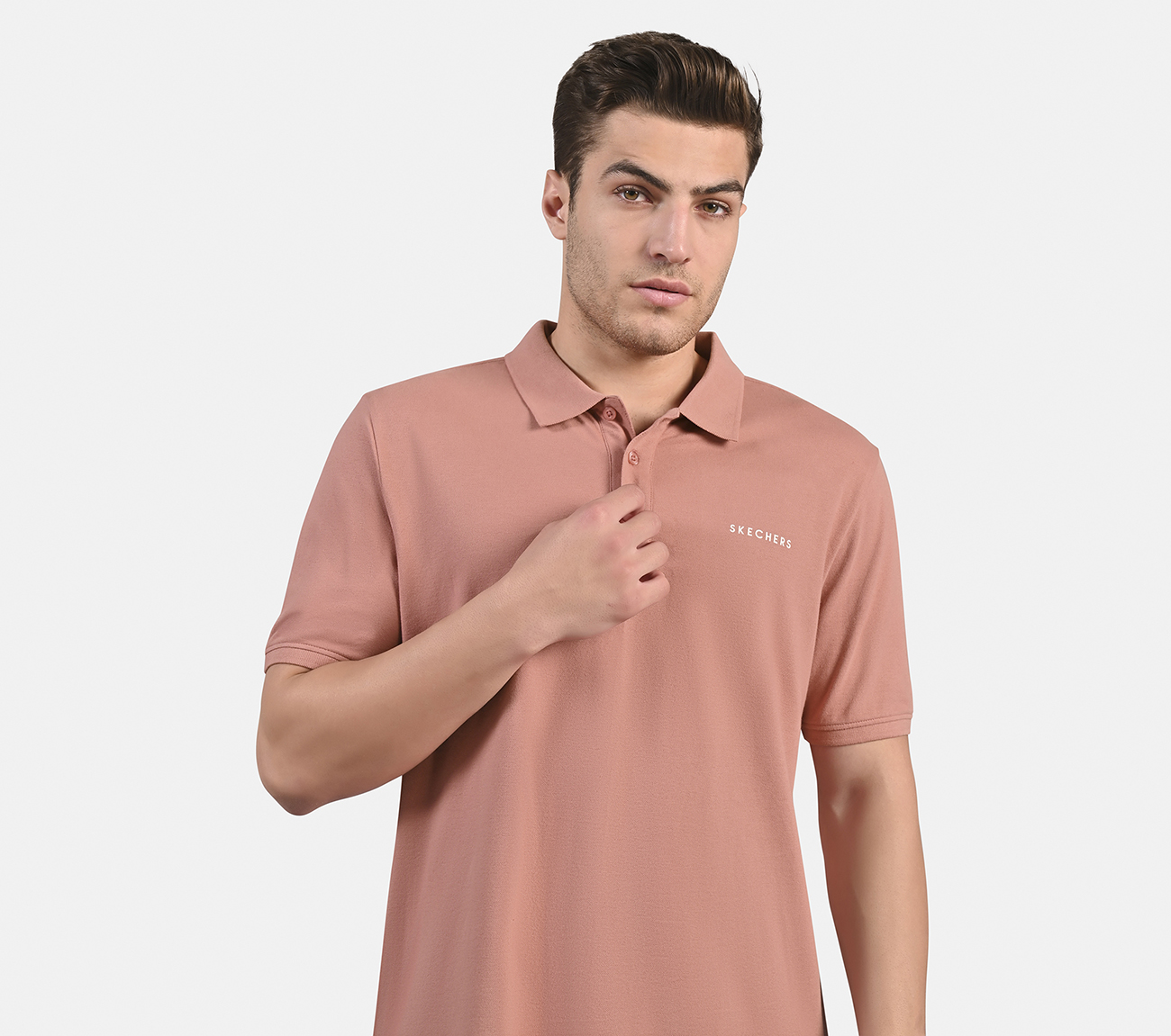 MENS CORE POLO, BLK/PINK/ORANGE Apparel Right View