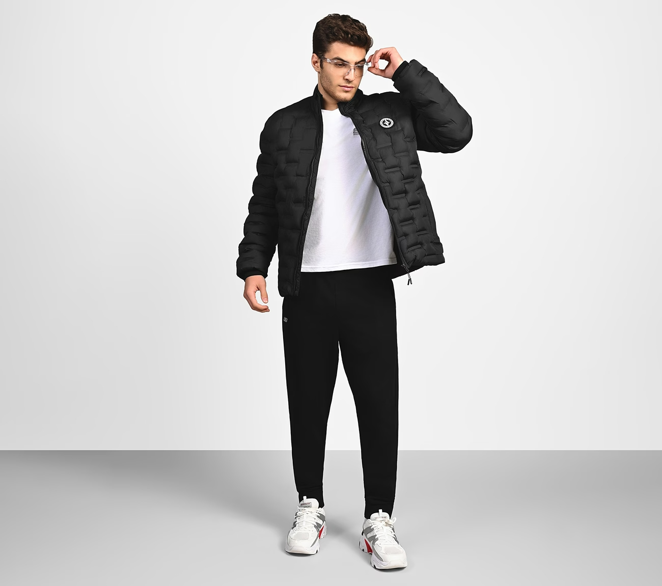 PUFFER FZ JACKET WITH ZIPPER, BLACK/CHARCOAL/BLUE Apparel Right View