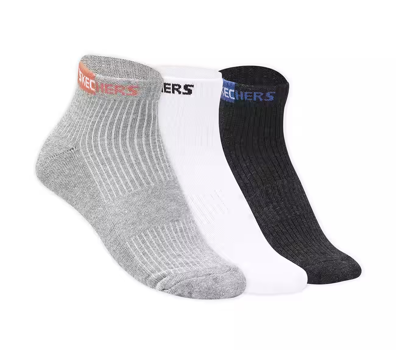 3 Pack of Mens Half Terry Ankle Socks, BLACK/WHITE/GRY Accessories Lateral View