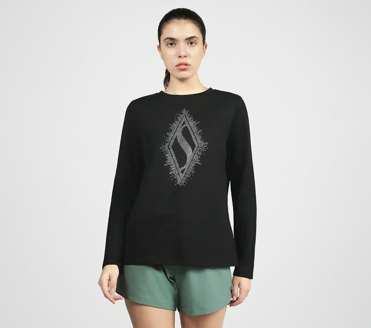 RHINESTONE BURST LS TEE, BBBBLACK Apparel Lateral View