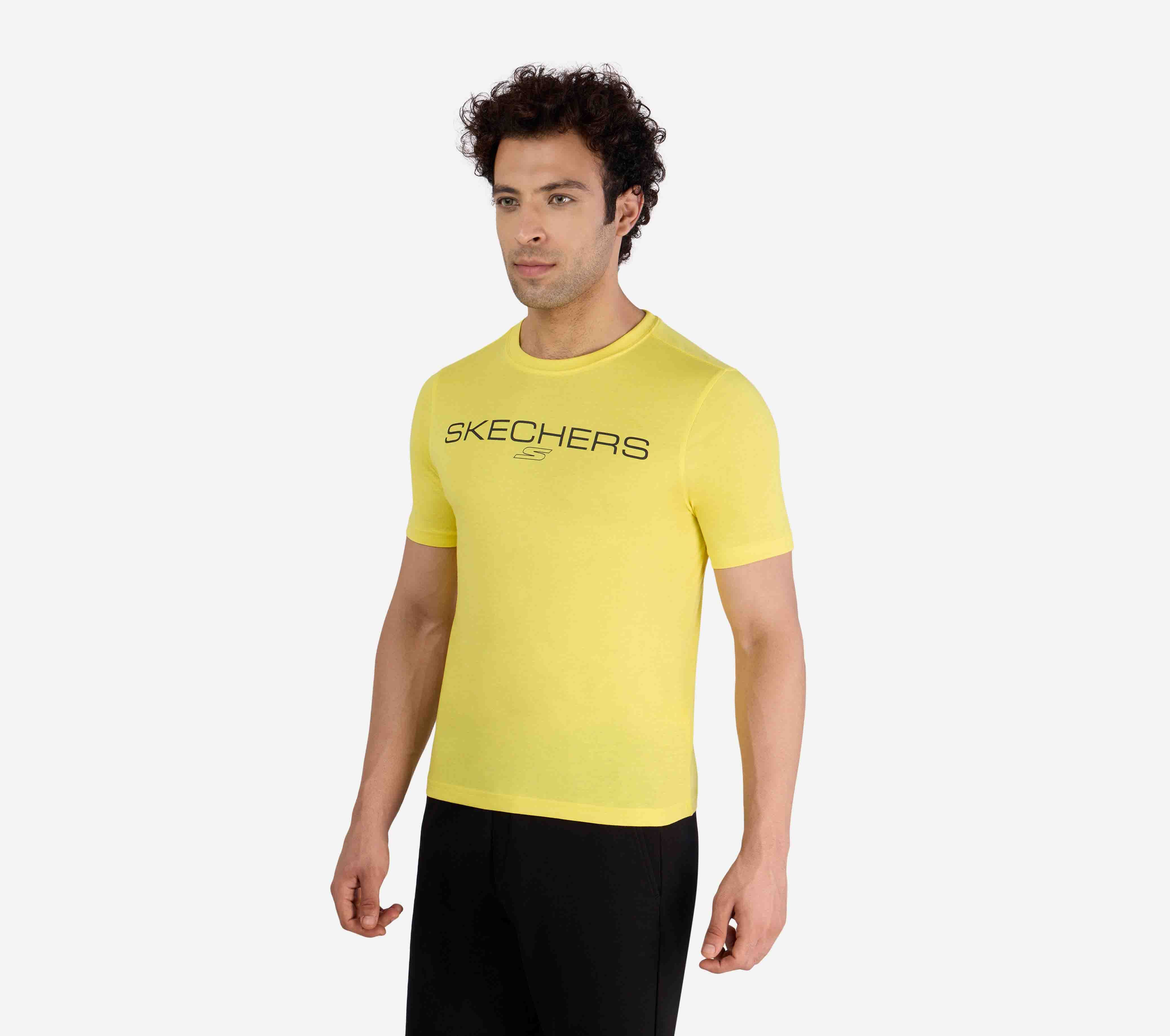 SKECHERS PERFORMANCE T-SHIRT, YELLOW GREY Apparel Top View