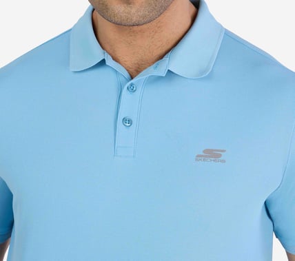 MENS PERFORMANCE POLO, GUNMETAL/TURQUOISE