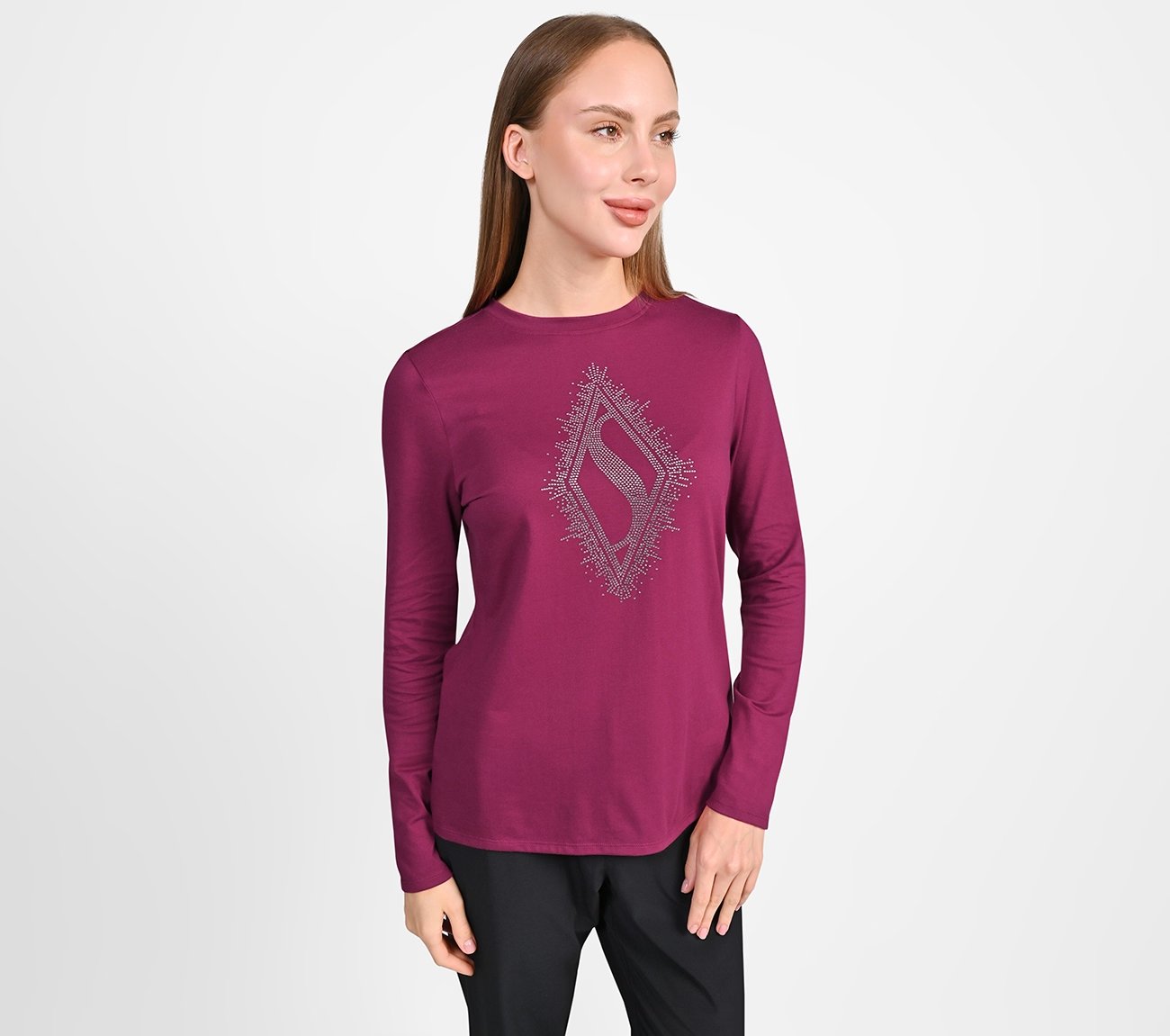 RHINESTONE BURST LS TEE, RED PLUM Apparel Right View