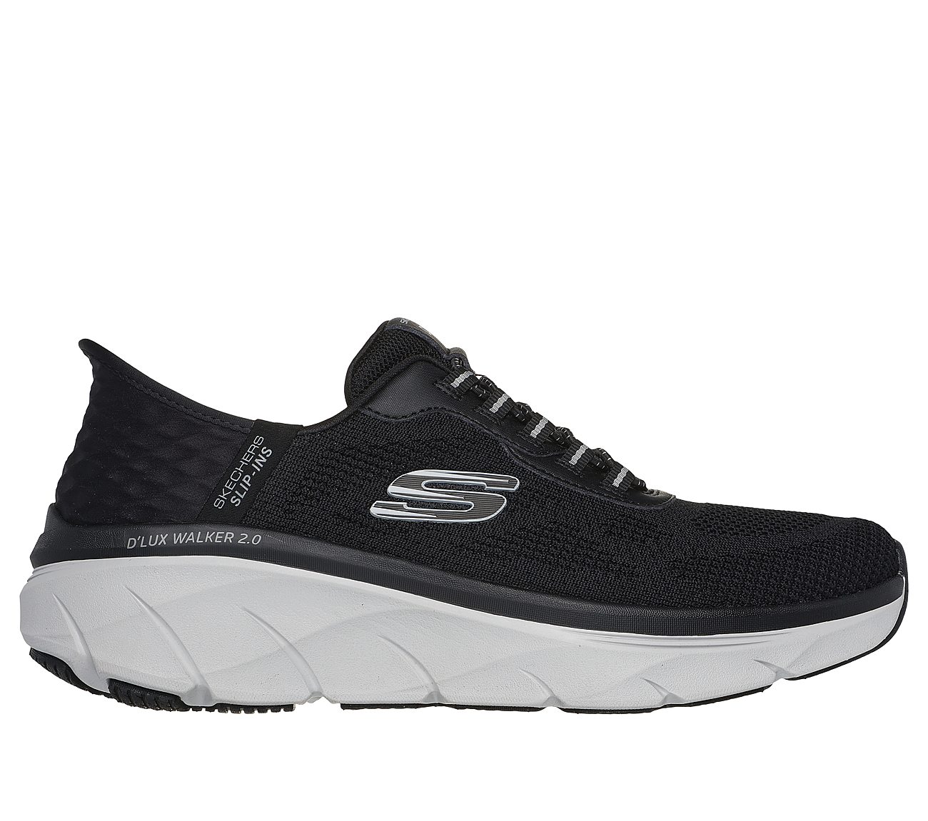 SKECHERS SLIP-INS RF: D'LUX WALKER 2.0 - REZINATE, BLACK Footwear Lateral View