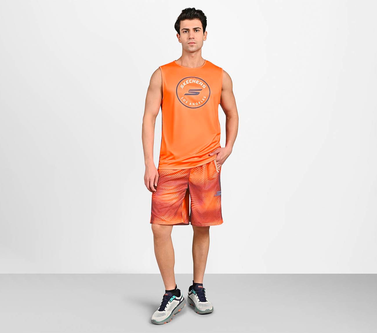 MENS SOCCER PERFORMANCE TANK, TAUPE/ ORANGE Apparel Right View