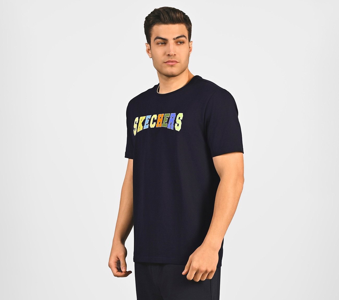 MULTICOLOR LOGO T-SHIRT, NAVY Apparel Top View