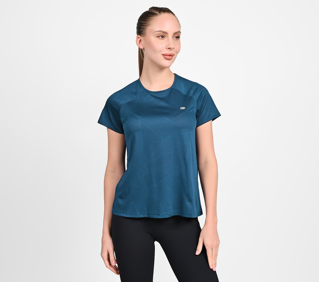 RAGLAN SLEEVE WITH OVERLAP BACK T-SHIRT, NAVY Apparel Lateral View