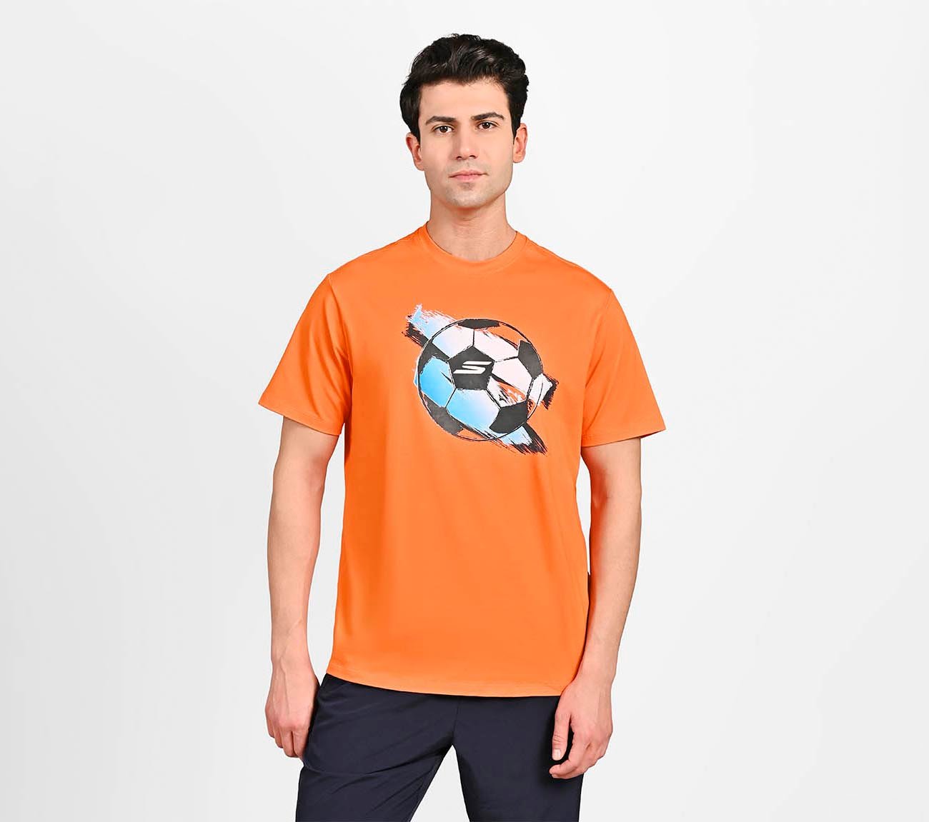 SKECHERS MENS SOCCER BALL OVERSIZE, TAUPE/ ORANGE Apparel Lateral View