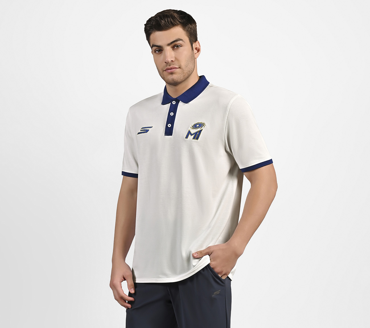 MUMBAI INDIANS: POLO WITH EMBROIDERED LOGO, WHITE Apparel Top View