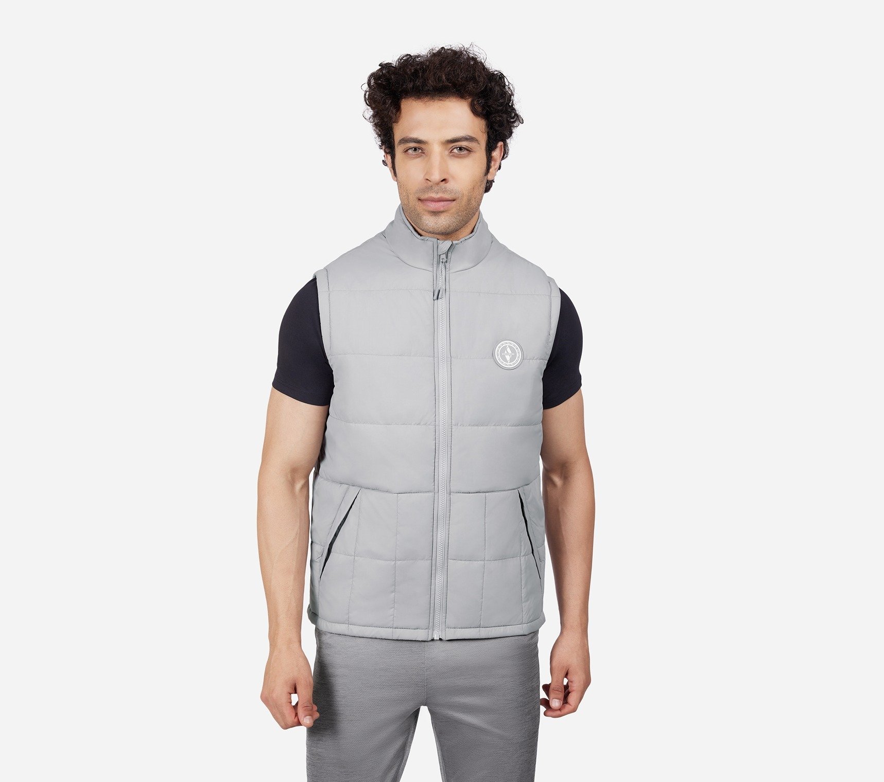 PUFFER VEST, LIGHT GREY Apparel Lateral View