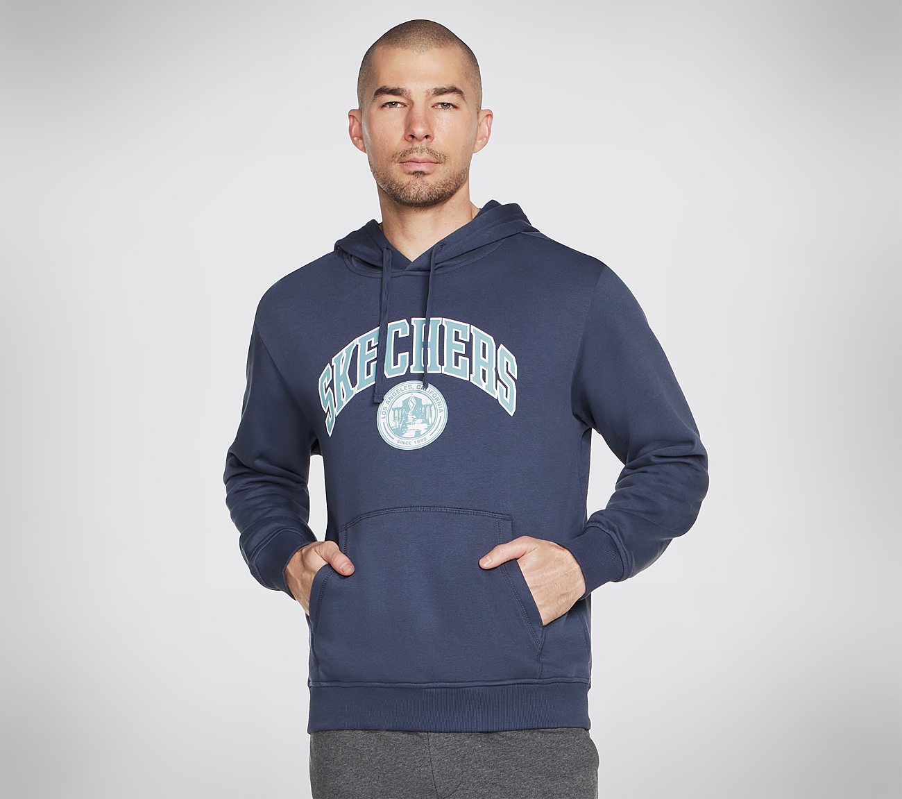 SKECH SWEATS PRESTIGE HOODIE, CHARCOAL/NAVY Apparels Lateral View