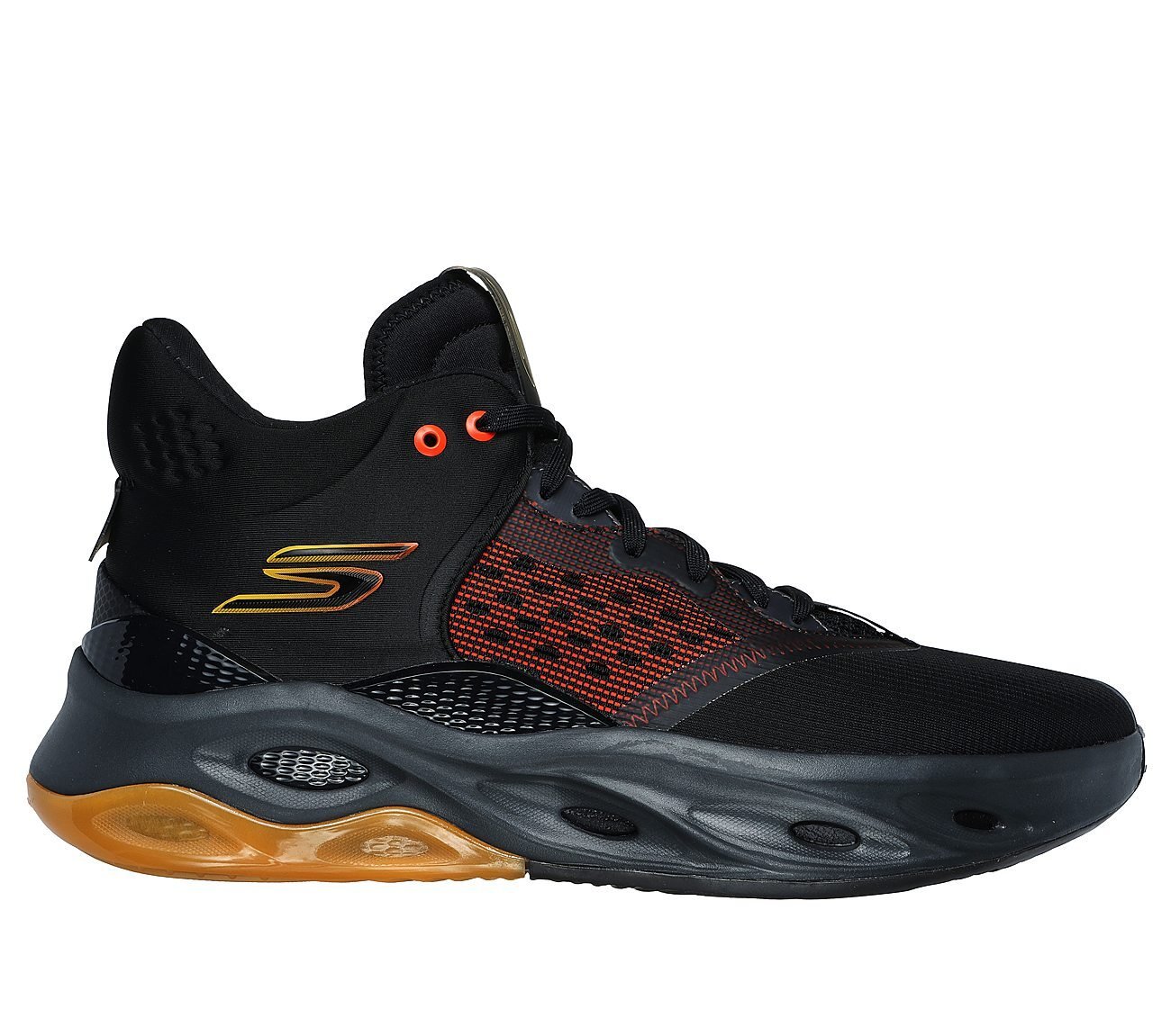 SKX FLOAT-Basketball, BLACK/ORANGE Footwear Lateral View