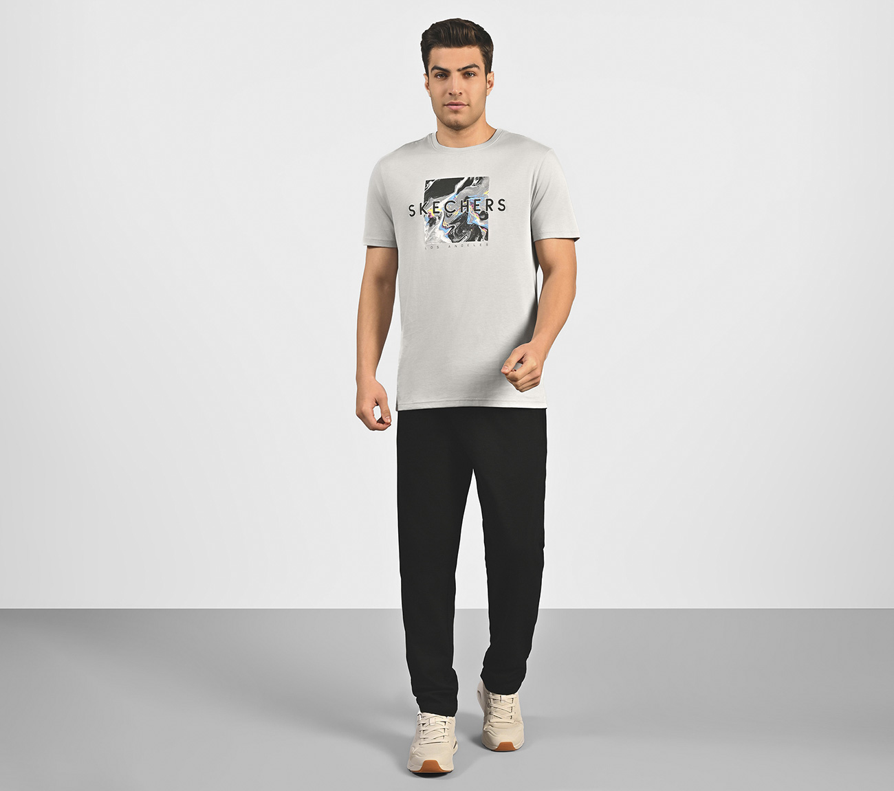 MARBLE  PRINT T SHIRT, CHARCOAL/LT. GRAY Apparel Right View