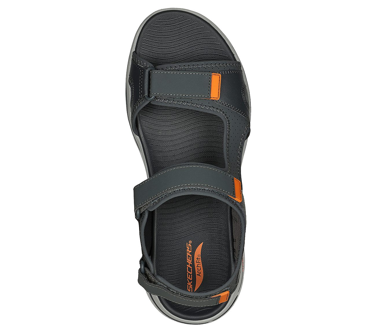 GO WALK ARCH FIT SANDAL-MISSI, CHARCOAL/ORANGE Footwear Top View