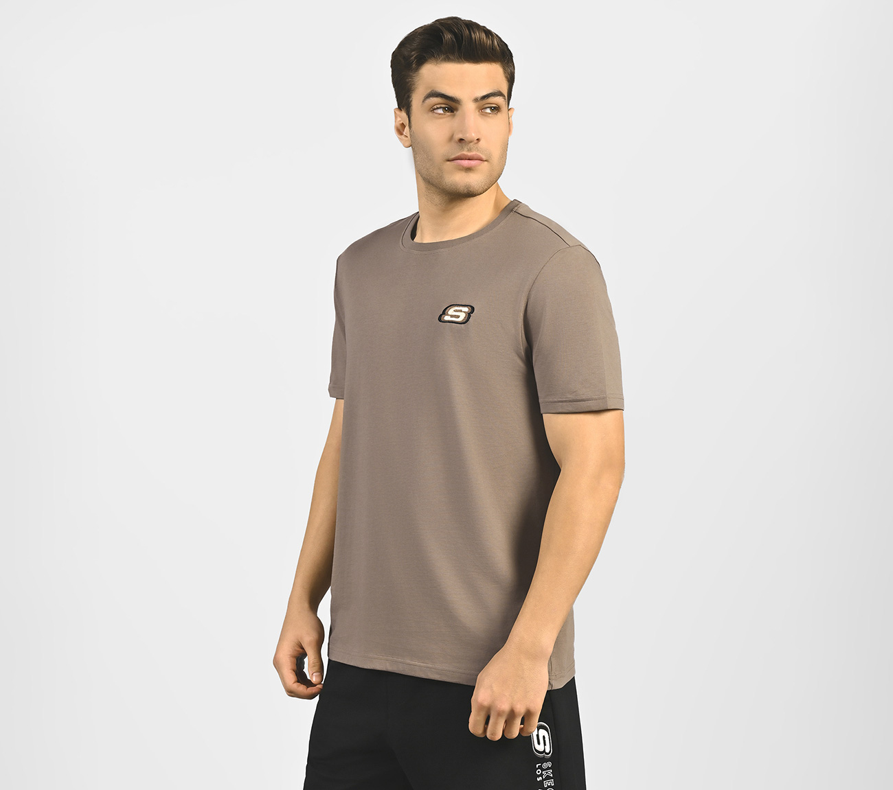 MENS BASIC LOGO  CREW NECK, BROWN Apparel Top View