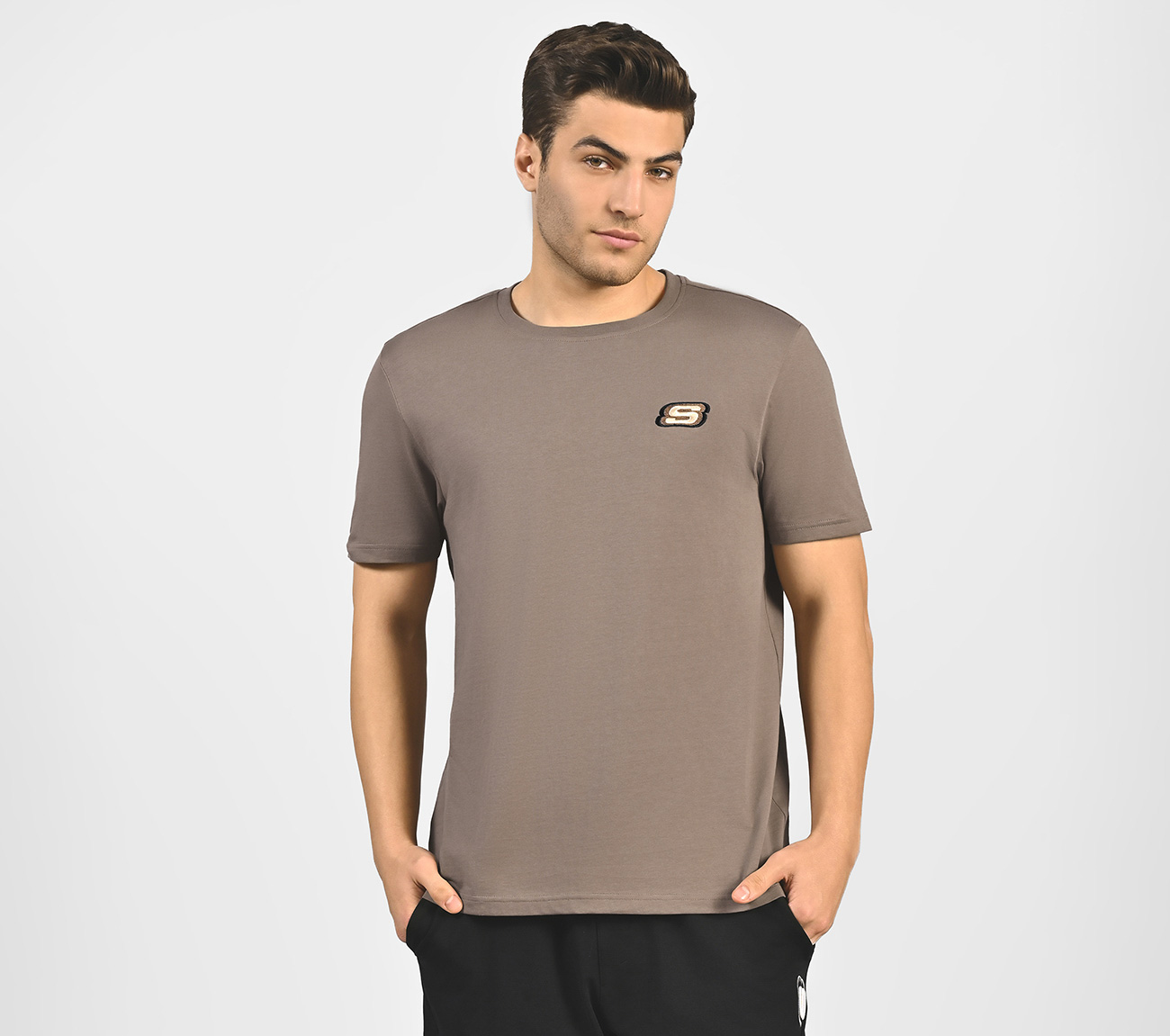 MENS BASIC LOGO  CREW NECK, BROWN Apparel Lateral View