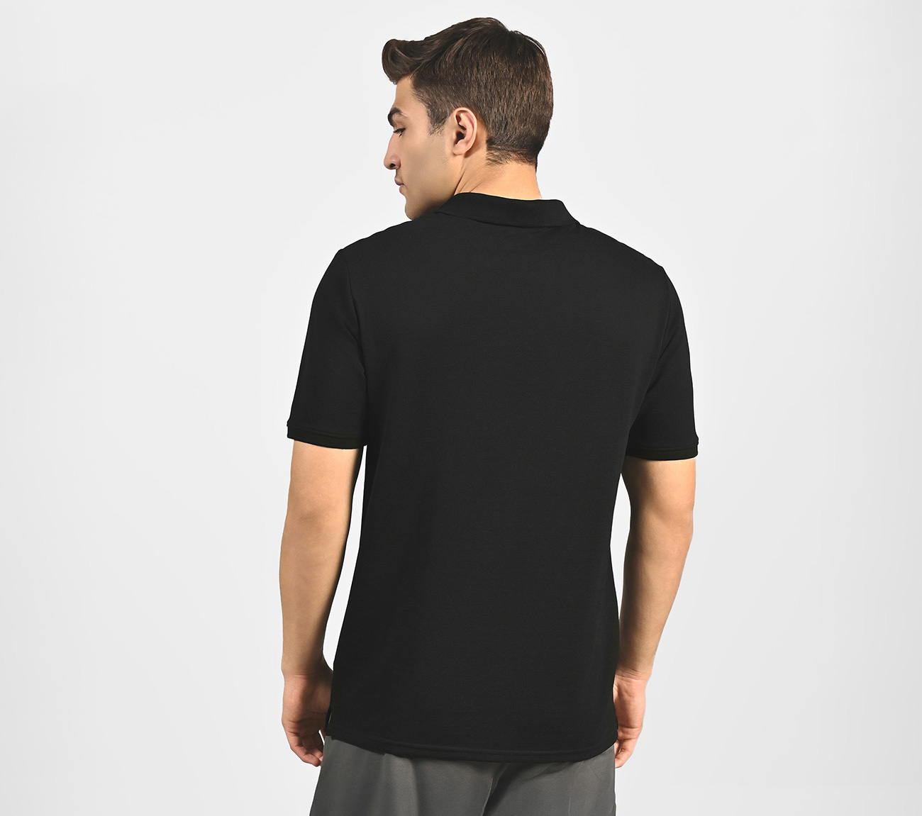 BRANDED DOUBLE PLACKET POLO, BLACK Apparel Left View