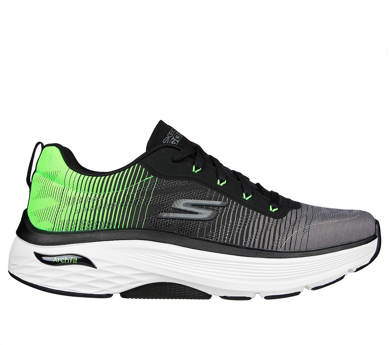 MAX CUSHIONING ARCH FIT - COM, BLACK/GREEN Footwear Lateral View