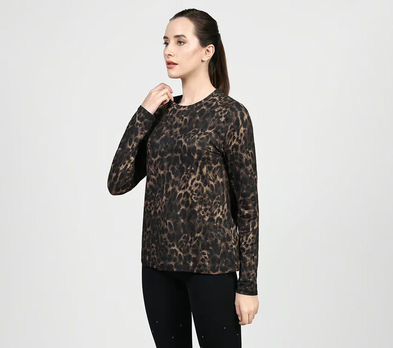  GODRI SERENE CHEETAH LS, NATURAL/TAUPE Apparel Top View