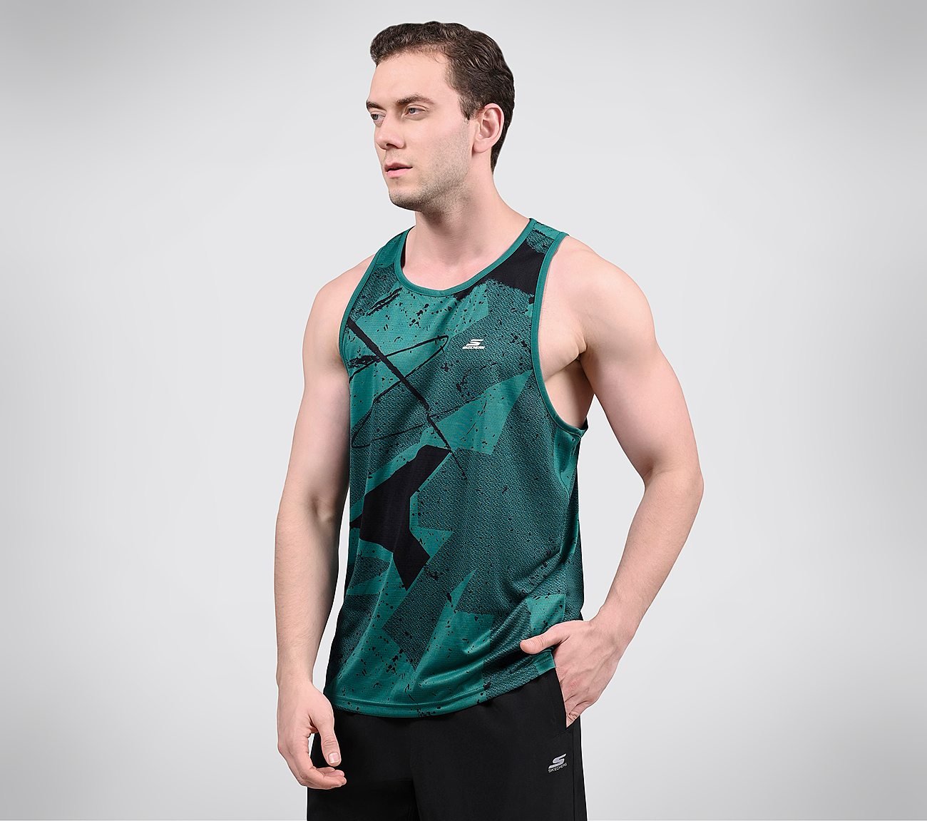 FIRFLY AOP TANK, TEAL/BLUE Apparel Top View