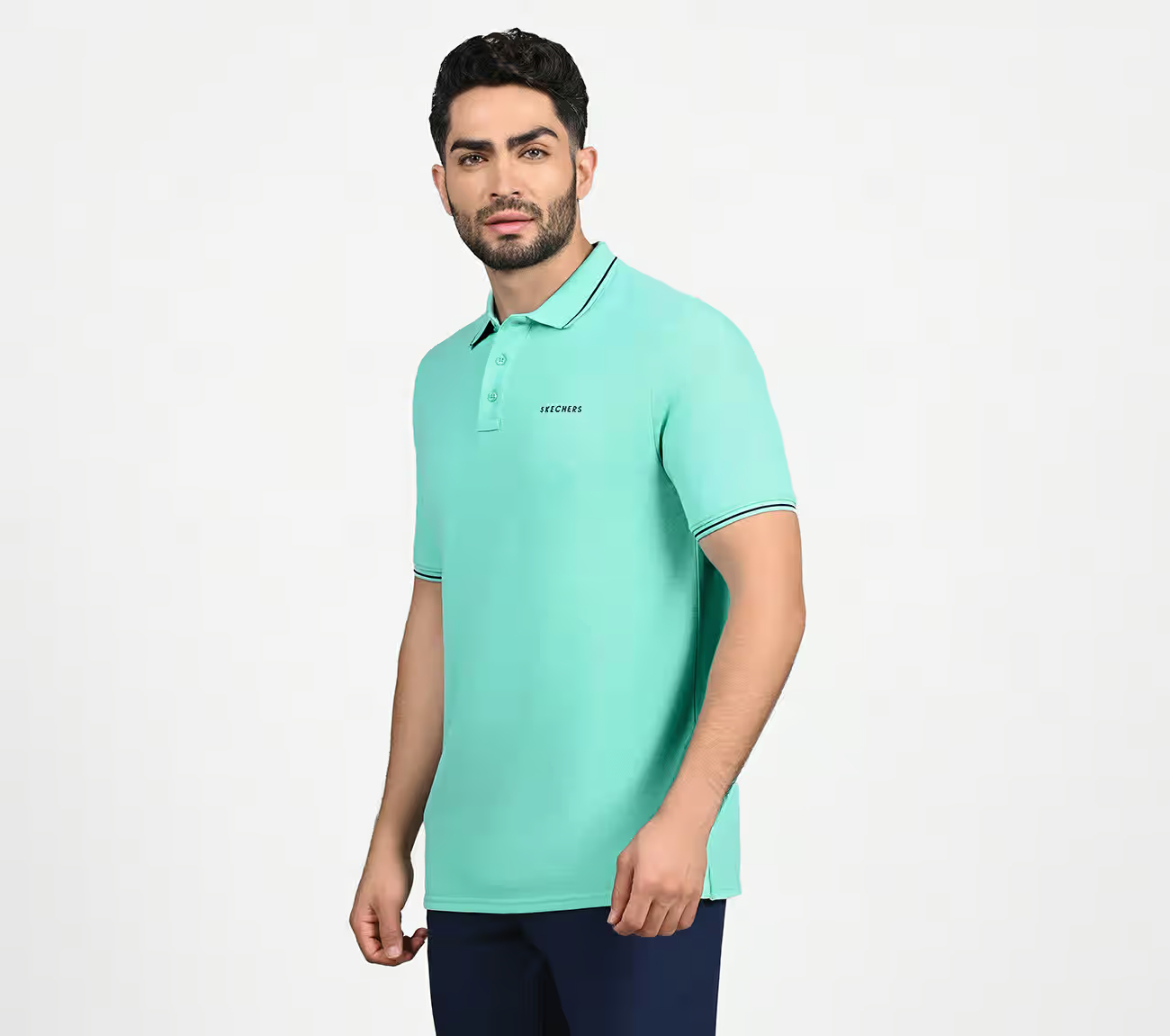 SKECHERS EVERYDAY POLO, AQUA Apparel Top View