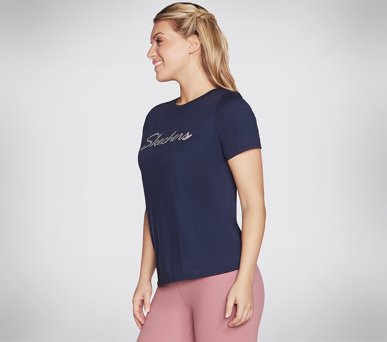 SKECHERS METALLIC LOGO T-SHIRT, NNNAVY Apparel Bottom View