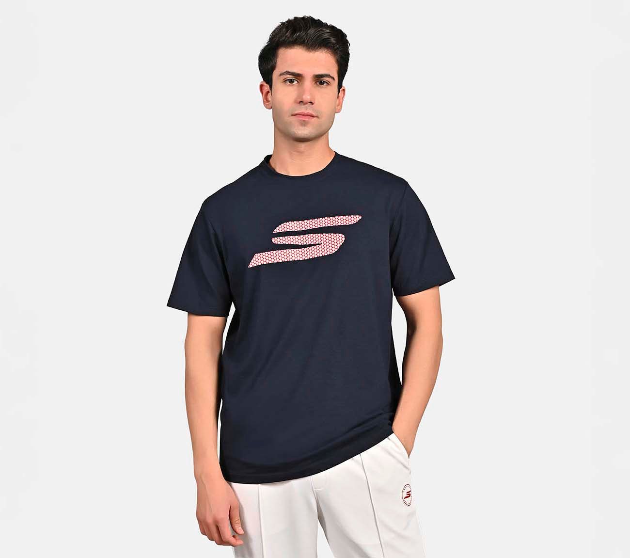 SKECHERS MENS SOCCER OVERSIZE, OFF WHITE/NAVY Apparel Lateral View