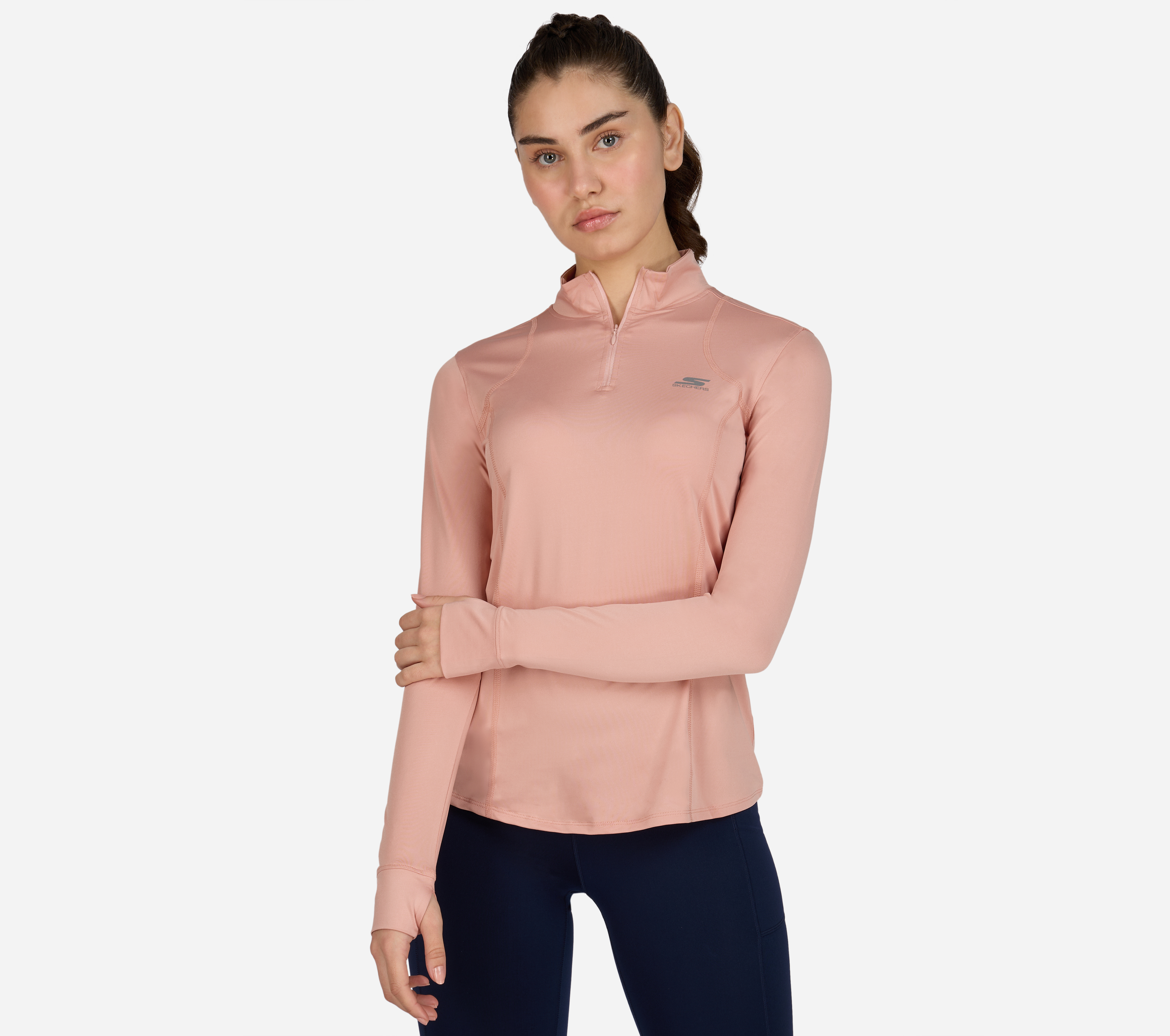 LONG SLEEVE TOP- 1/4 ZIP, CORAL/LIME Apparels Lateral View
