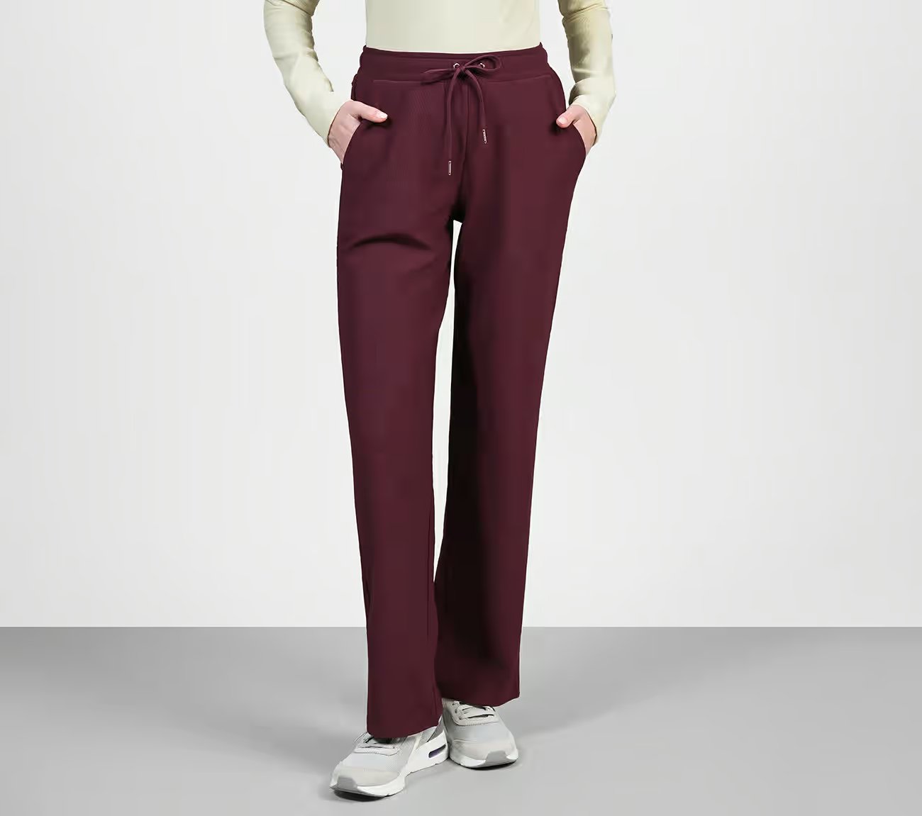 GOLUXE RIB PANT, BURGUNDY/PINK Apparel Lateral View